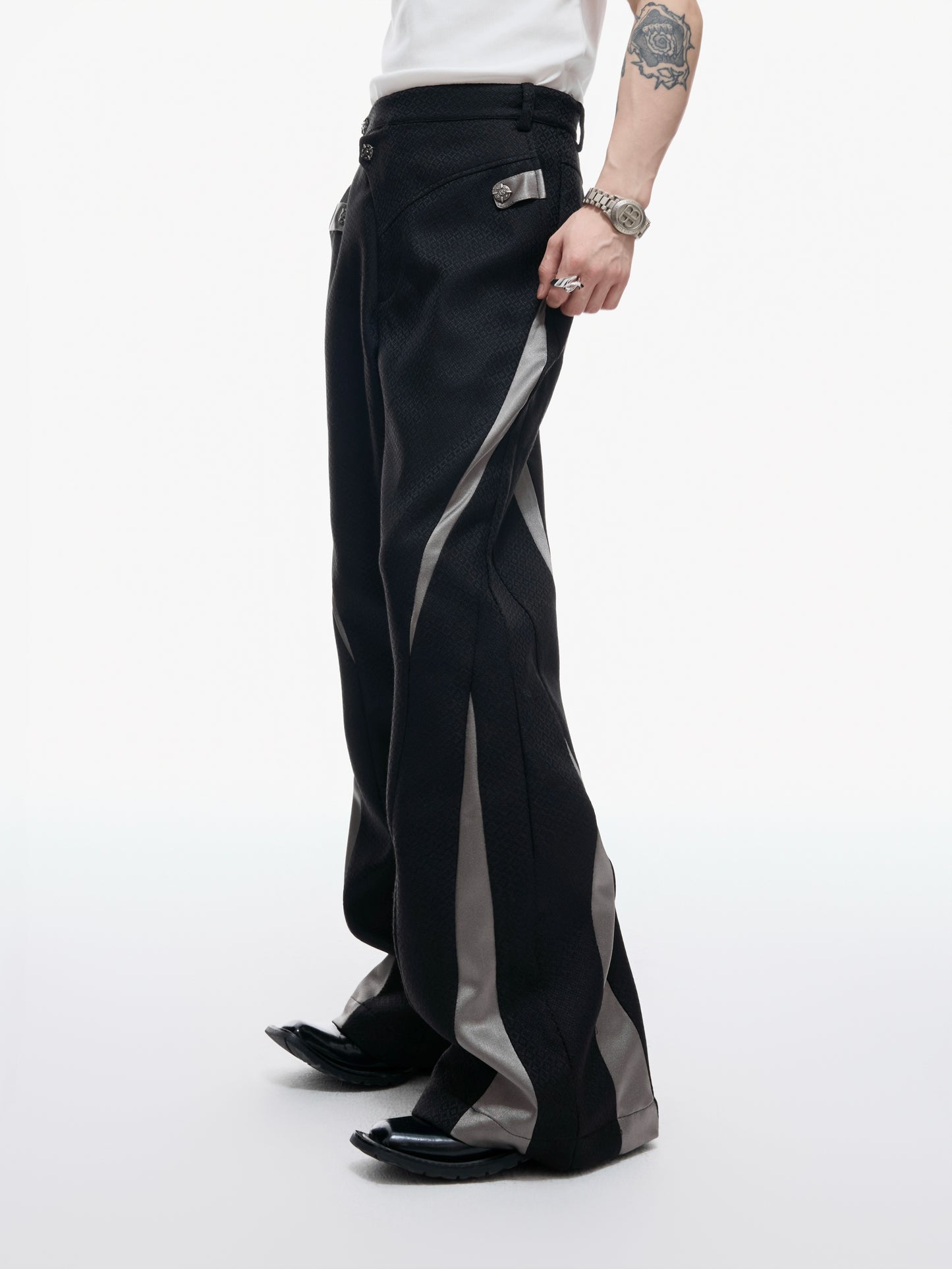 Colorblock Patchwork Jacket & Flare Trousers Setup WN20545