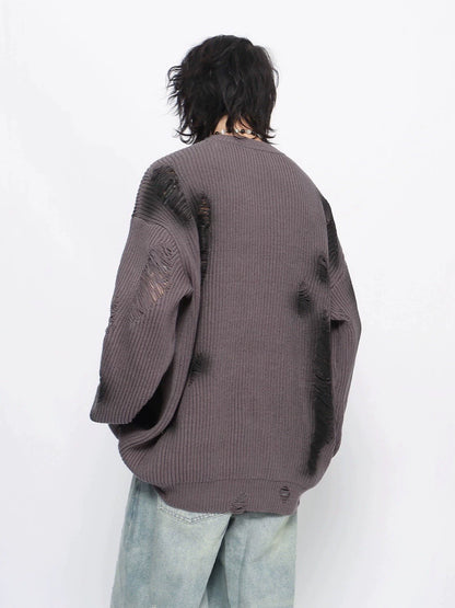 Paint Damage Design Oversize Knit Sweater WN10950