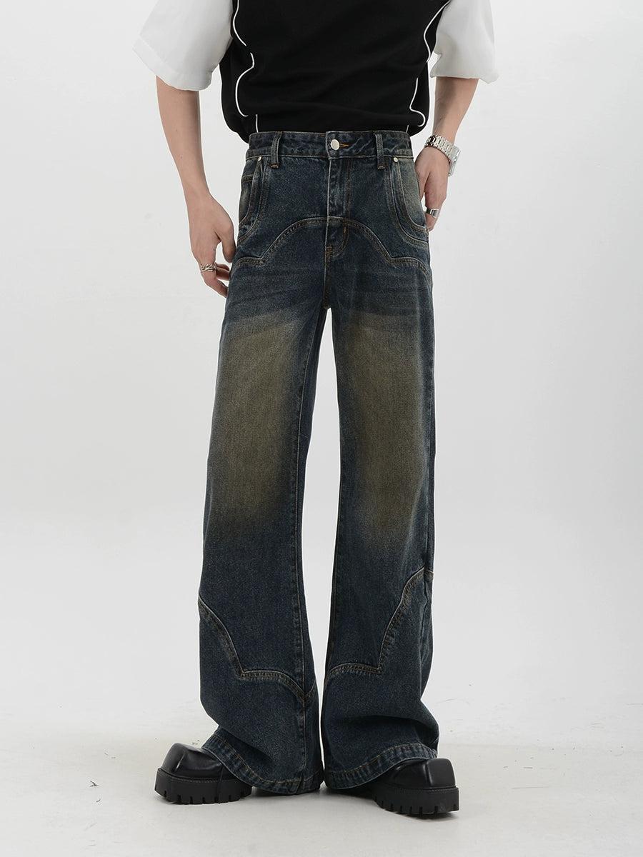Washed Gradient Wide-leg Denim Jeans WN6100