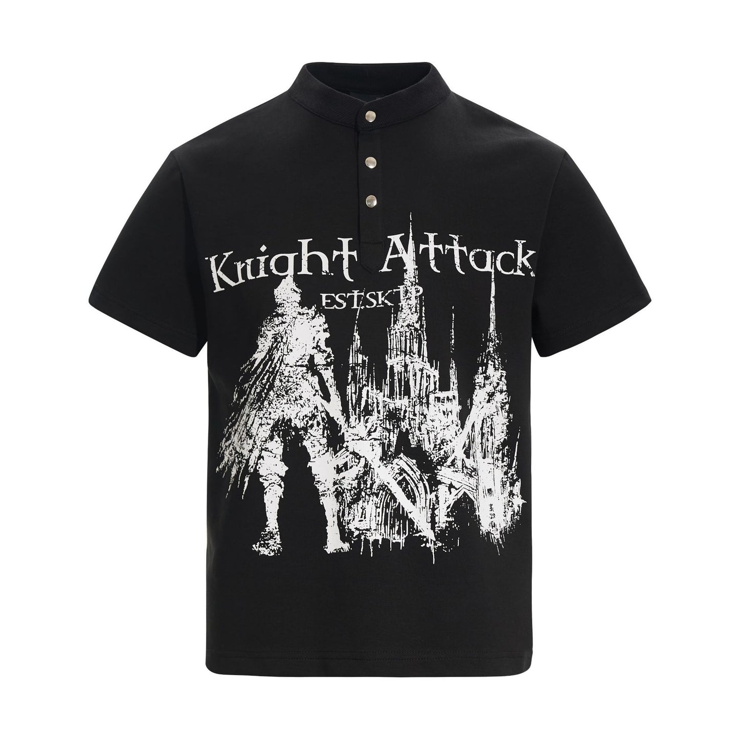 High-Neck Knight Graphic Short Sleeve Polo Shirt WN25839