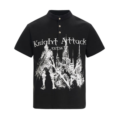 High-Neck Knight Graphic Short Sleeve Polo Shirt WN25839