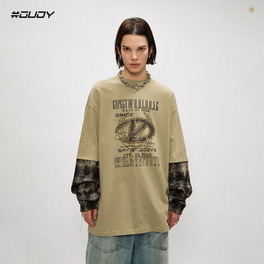 Fake Layered Camouflage Patchwork Oversize T-Shirt WN12521