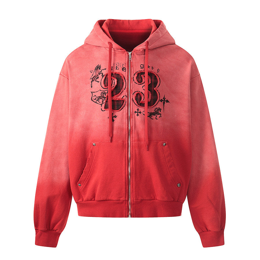 Gradient Wash Zipper Short Length Oversize Hoodie WN24228