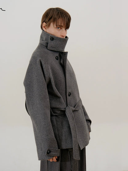 Wool Belted High-Neck Short Coat WN21501