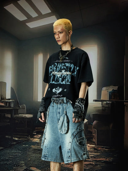 Washed Graphic Letter Print Oversize Short Sleeve T-Shirt WN18495