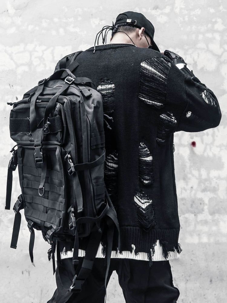 Damage Cutout Fake Layered Oversize Knit Sweater WN22309