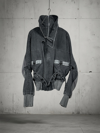 Zipper Structure Deconstructed Washed Short Jacket WN21995