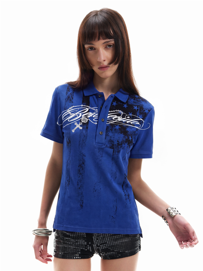 Polo Collar Star Logo Print Short Sleeve Shirt WN27220