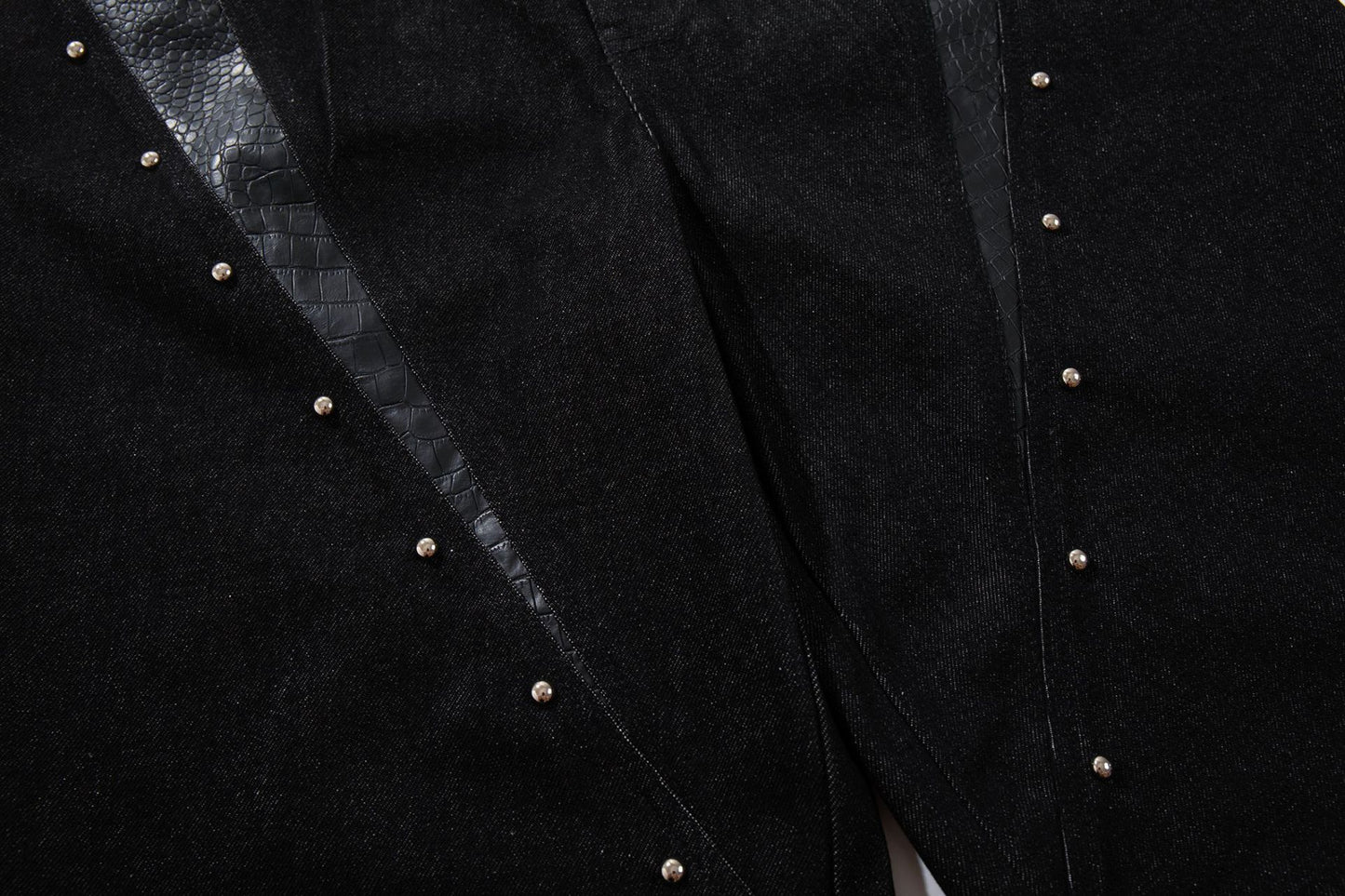 Python Pattern Rivet Denim Half Pants WN25746