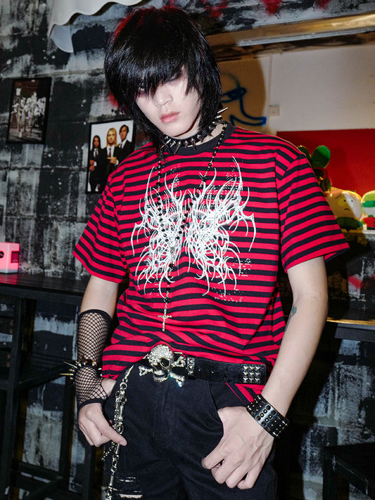 Graphic Design Stripe Short Sleeve T-Shirt WN15960