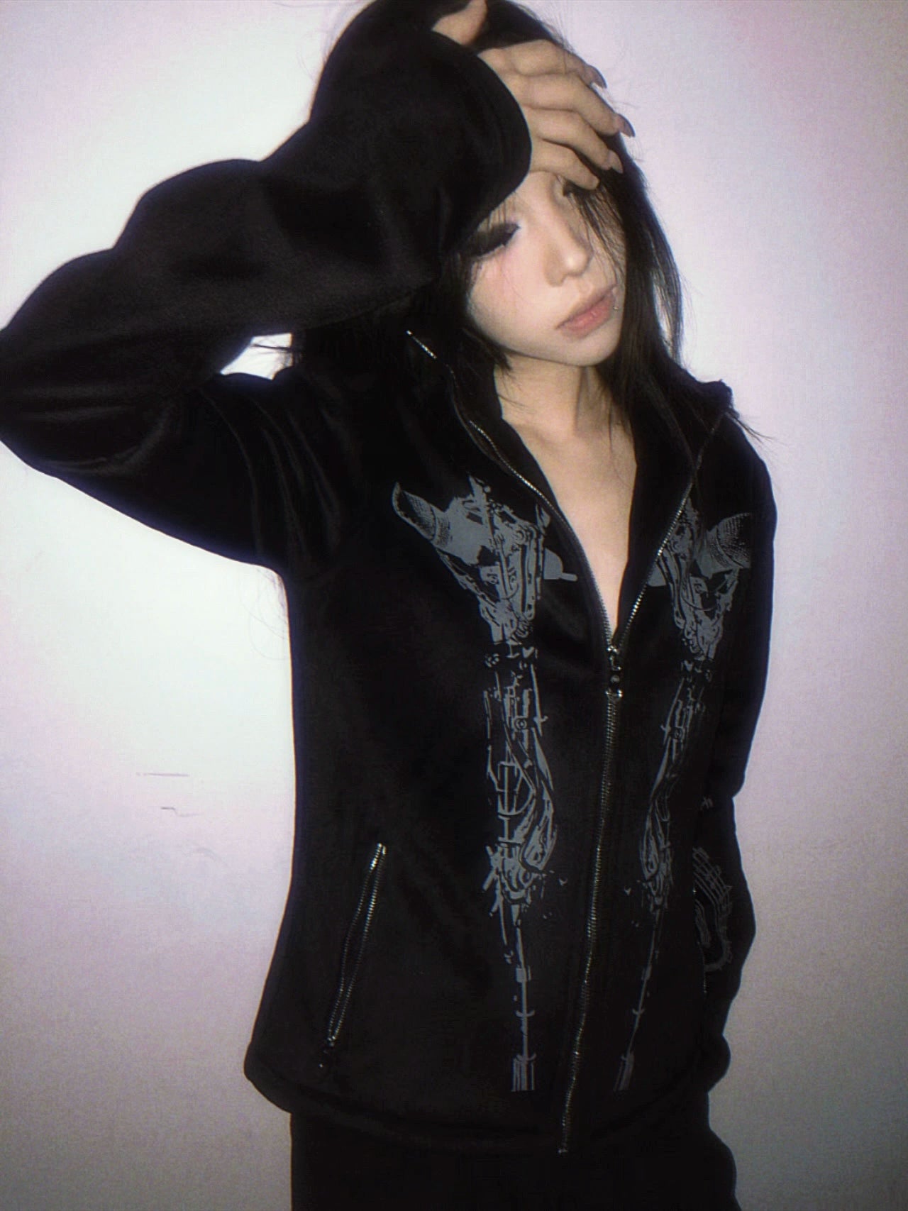 Art Print Velvet Zipper Jacket WN20910