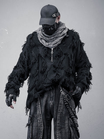 Texture Tassel Oversize Knit Sweater WN22553