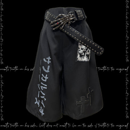 Graphic Letter Patchwork Pocket Tailored Half Pants & Belt & Chain WN20133