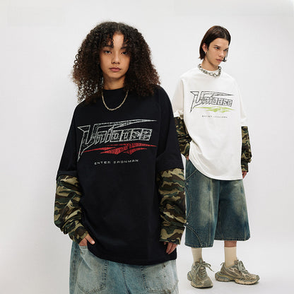 Fake Layered Camouflage Print Patchwork Long Sleeve T-Shirt WN12430