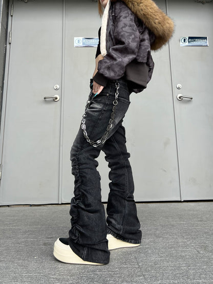 Washed Wrinkle Stacked Straight Denim Jeans WN24161