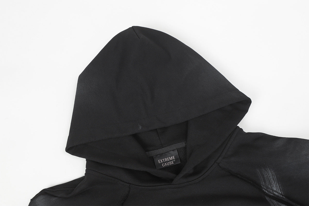 Spray Paint Wash Raw Edge Pullover Hoodie WN25713