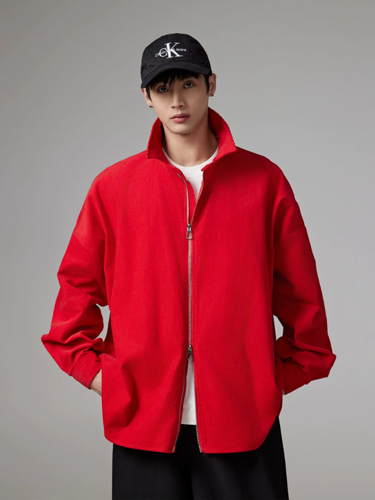 Red Oversize Turn-Down Collar Shirt Jacket WN13354