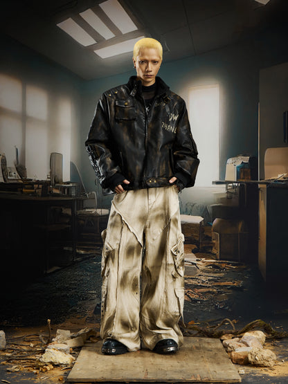 Washed Ink Spray Multi Pocket Cargo Pants WN22769