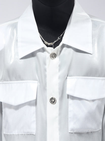 Rhinestone Butterfly PU Leather Shirt Jacket WN23680