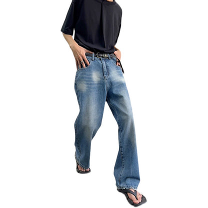 Raw-edge Wide-Leg Straight Denim Jeans WN7363