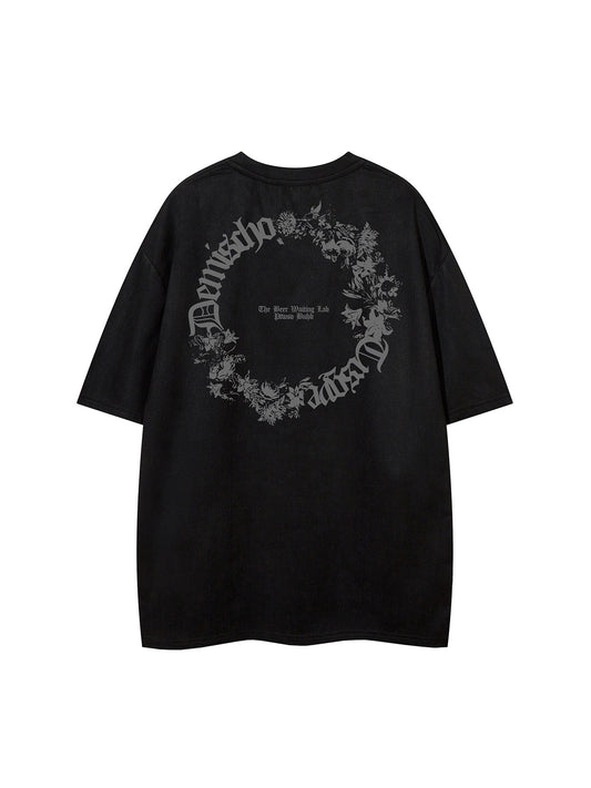 Suede Letter Print Short Sleeve T-Shirt WN25619