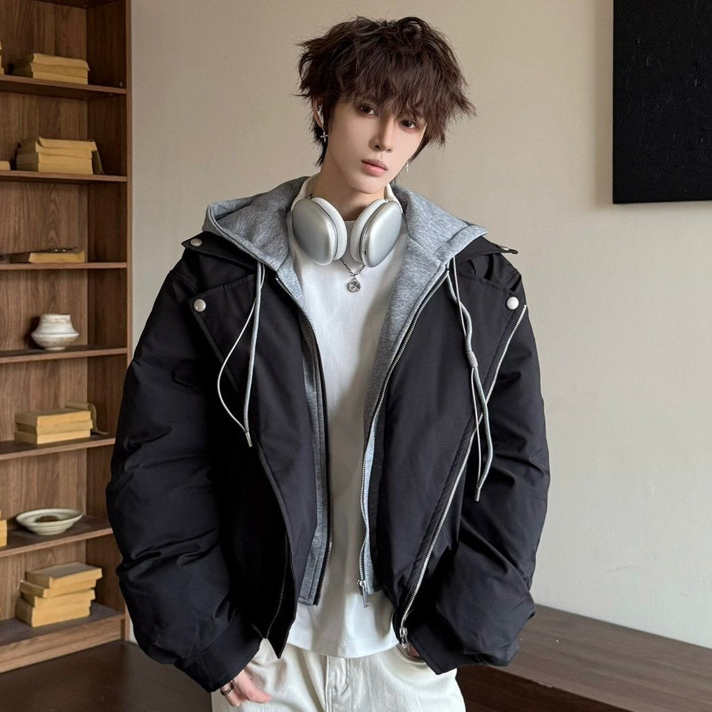 Fake Layered Hooded Short Padded Jacket WN23154