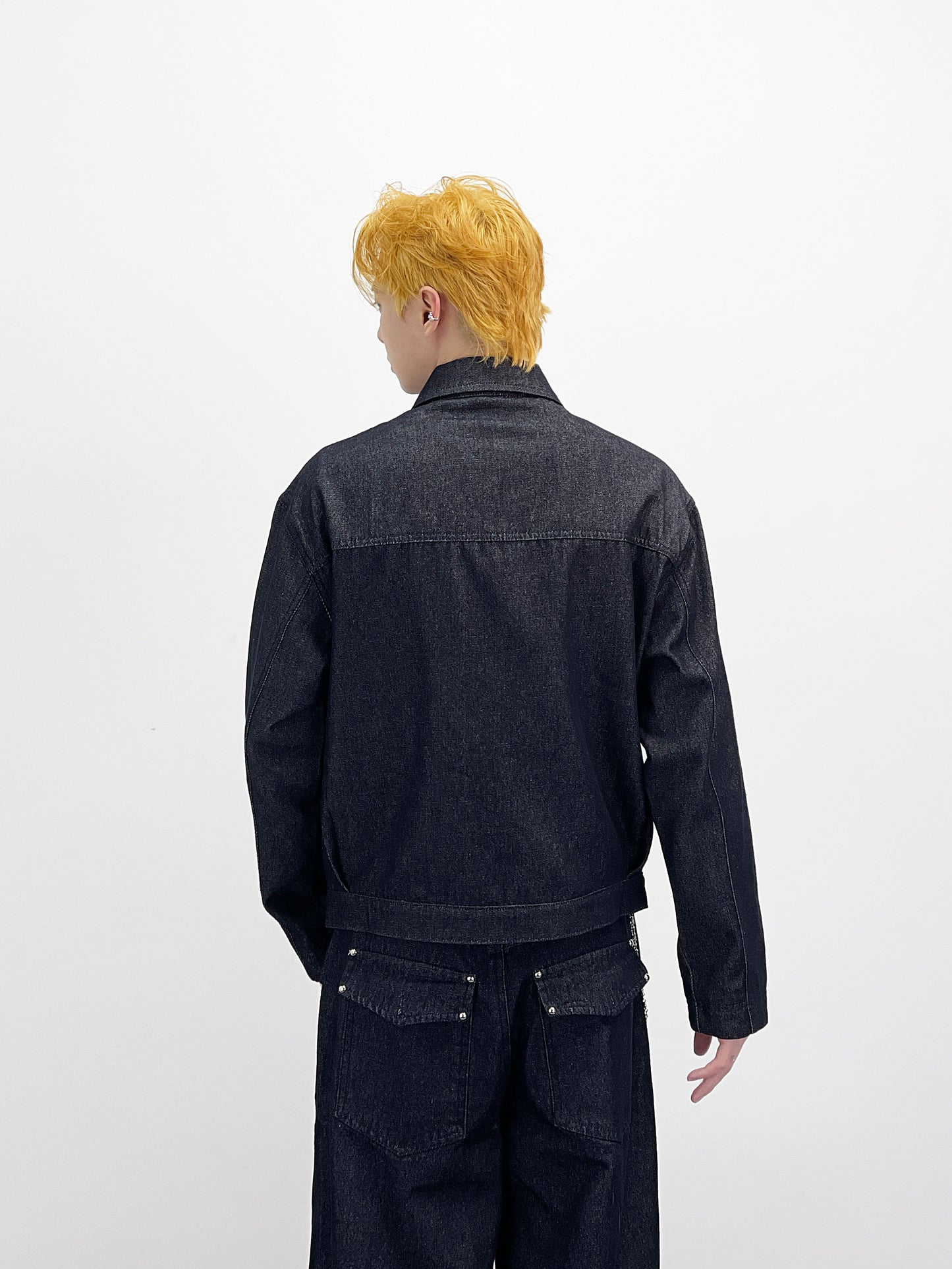 Lobster Clasp Deconstructed Lapel Denim Jacket & Denim Jeans Setup WN24254