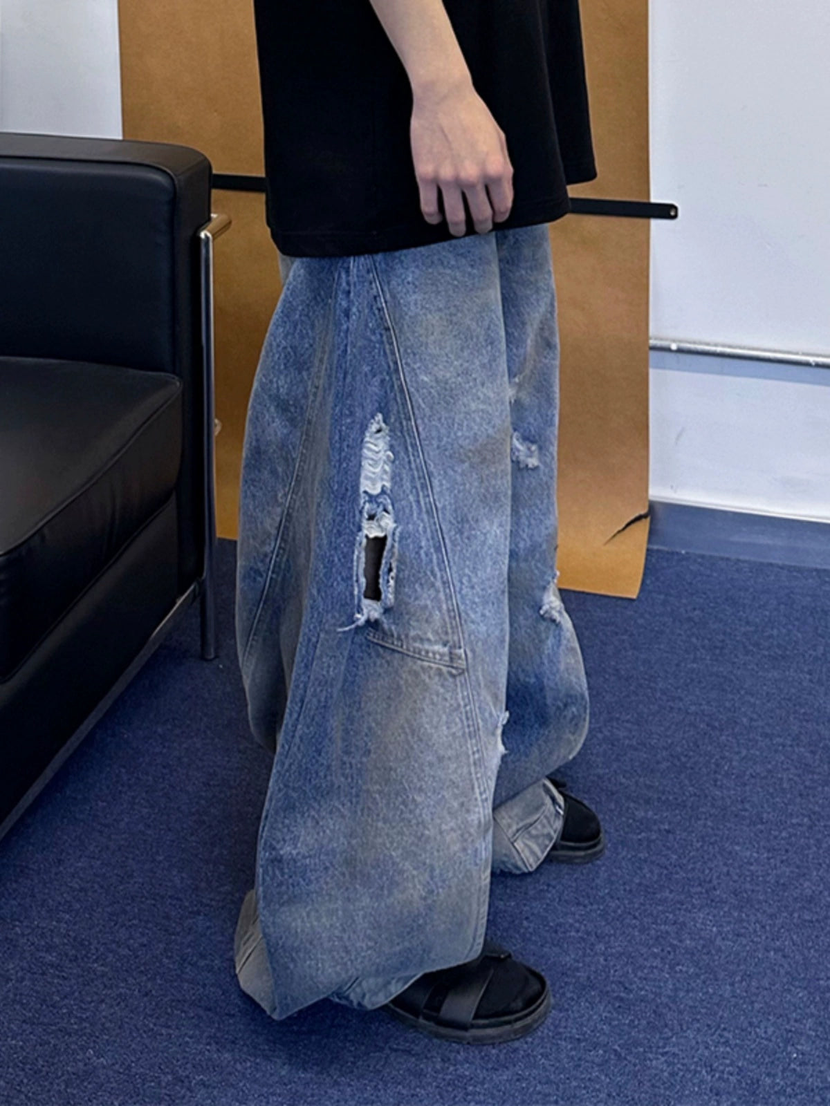 Washed Damage Wide Leg Denim Jeans WN21302