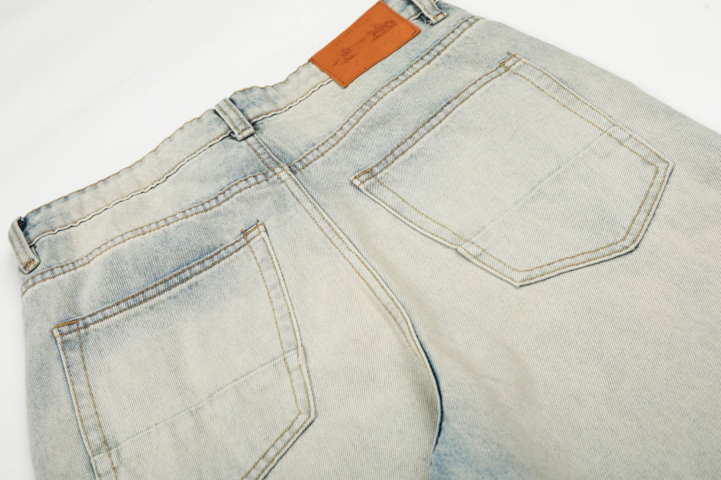 Washed Whisker Straight Denim Jeans WN25909