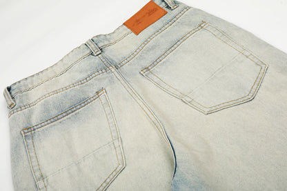 Washed Whisker Straight Denim Jeans WN25909