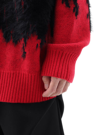 Oversize Shaggy Colorblock Knit Sweater WN10278