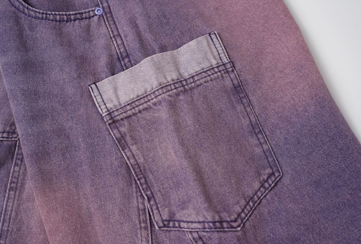 Washed Panel Wide Leg Letter Denim Jeans WN27951