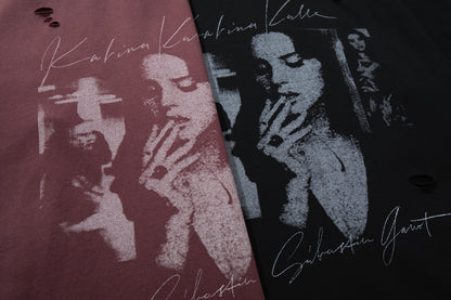 Damage Portrait Print Short Sleeve T-Shirt WN25495
