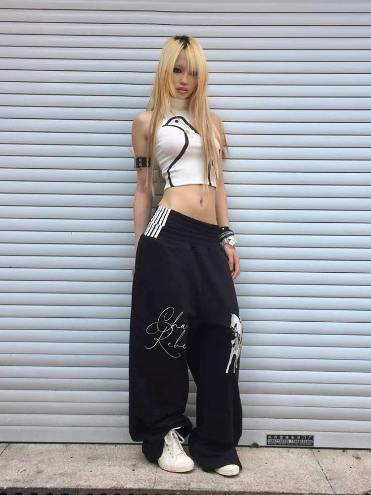 Horse Logo Embroidery Reversible Baggy Sweat Pants WN19065