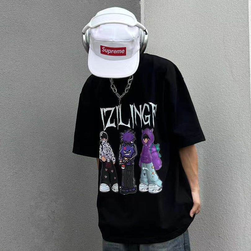 Illustration Print Oversize Short Sleeve T-Shirt & Pullover Hoodie & Zipper Hoodie WN24061