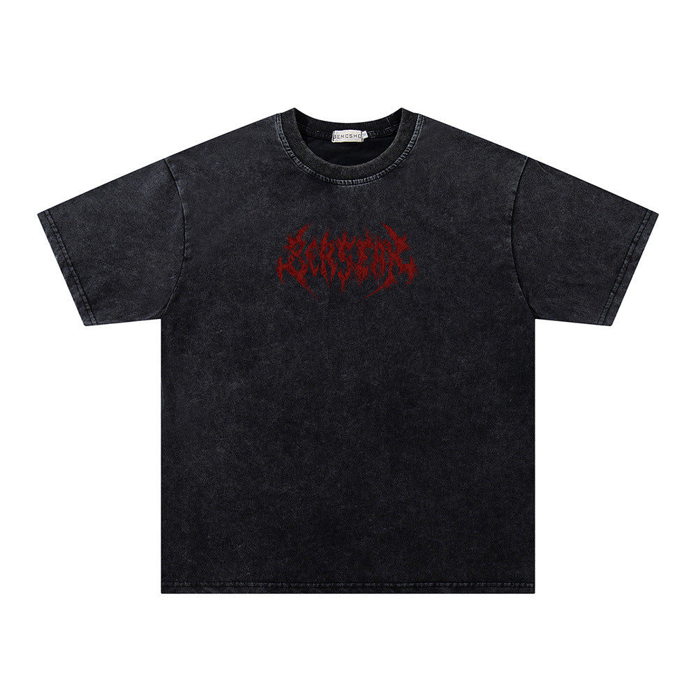 Washed Gothic Letter Print Short Sleeve T-Shirt WN26914