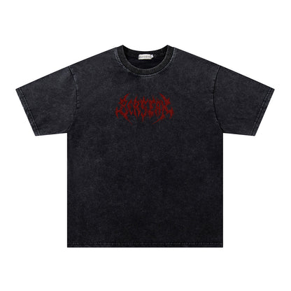 Washed Gothic Letter Print Short Sleeve T-Shirt WN26914