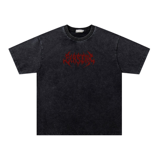 Washed Gothic Letter Print Short Sleeve T-Shirt WN26914