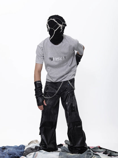 Curve Pocket Patch Embroidery Short Sleeve T-Shirt WN18730