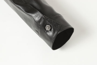 Snap-Button Emboss PU Leather Jacket &PU Leather Wide Leg Pants Setup WN23095-K