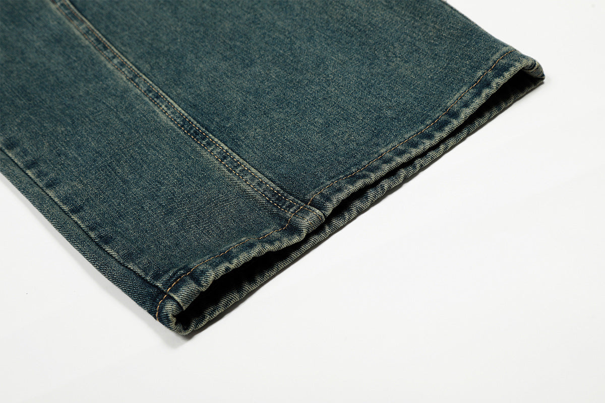 Washed Embroidery Wide Leg Denim Jeans WN25406
