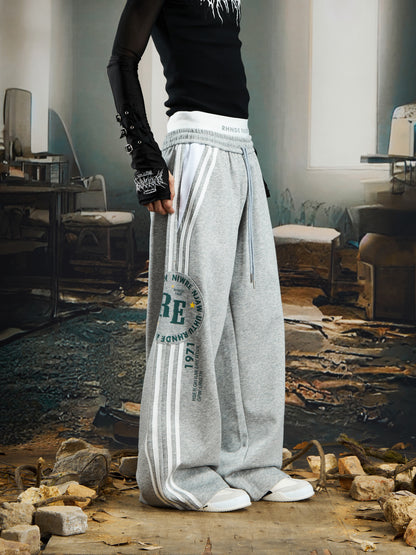 Stripe Print Wide Leg Sweat Pants WN22771