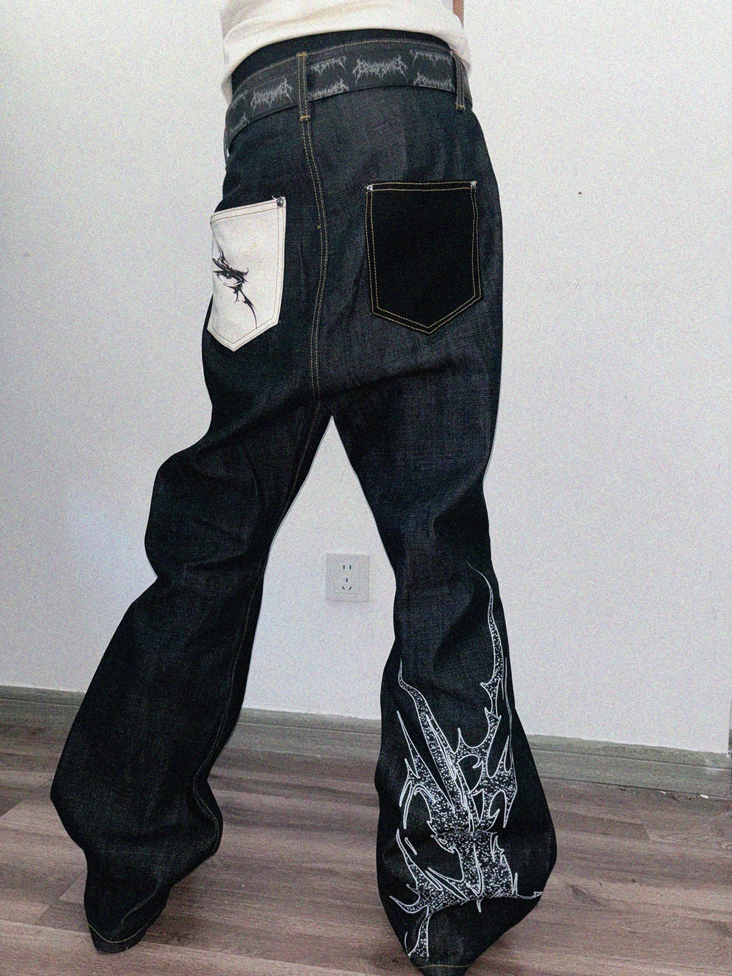 Thorn Print Flare Denim Jeans WN20912