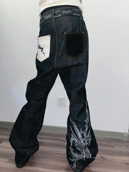 Thorn Print Flare Denim Jeans WN20912