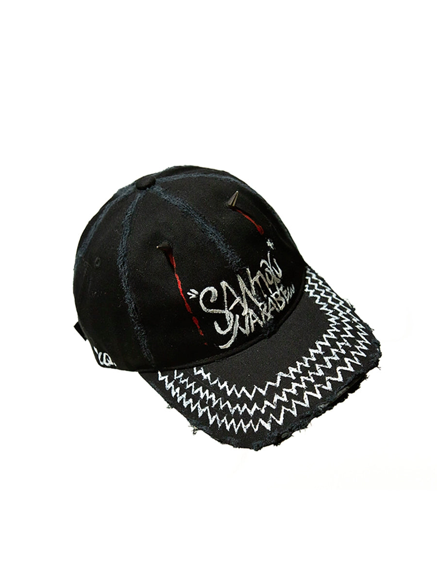 Graffiti Damage Dripping Blood Rivet Curved-Brim Cap WN21127