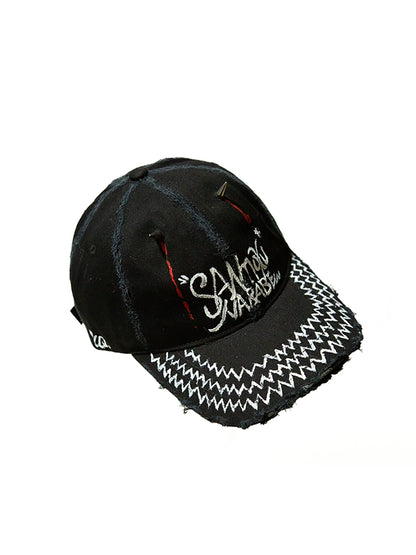 Graffiti Damage Dripping Blood Rivet Curved-Brim Cap WN21127