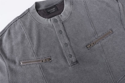 Waffle Henley Zipper Oversize Short Sleeve T-Shirt WN26900