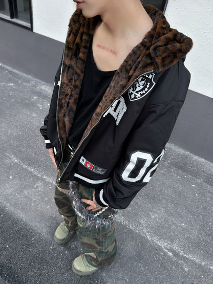 Leopard Print Reversible Fleece Lining Hooded Jacket WN23011