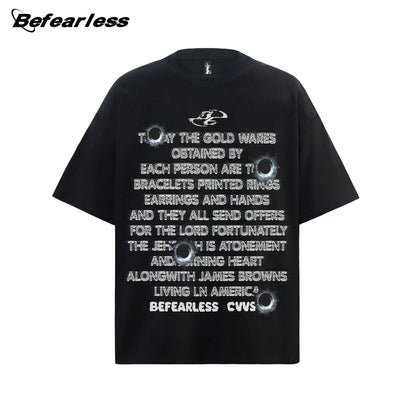 Bullet Hole Letter Print Short Sleeve T-Shirt WN26221