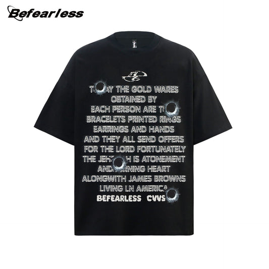 Bullet Hole Letter Print Short Sleeve T-Shirt WN26221